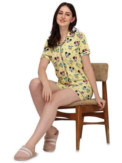 Women's Printed Night Suit Shirt and Shorts in Wholesale